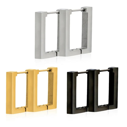 Geometric Stainless Steel Square Triangle Hoop Earrings | Unisex Punk Hip Hop Jewelry