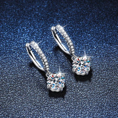 NeeTim 0.5ct 1ct S925 Sterling Silver Moissanite Drop Earrings Trendy Luxury Designer Earing for Women Gift With Certificate