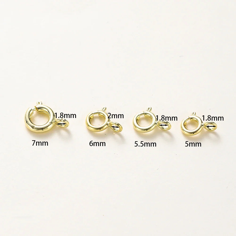 10pcs/ 14K 18K Gold Round Spring Clasp With Jump Ring Open Connect Clasp For DIY Jewelry Necklace Chain Making Accessories