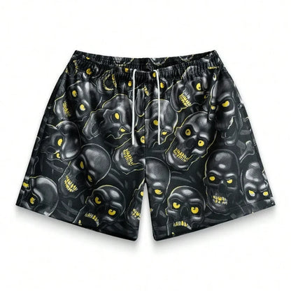 Premium 3D Printed Men's Hawaiian Shorts - Ultra Casual Skull Graphic for Summer Vacations and Sport Running