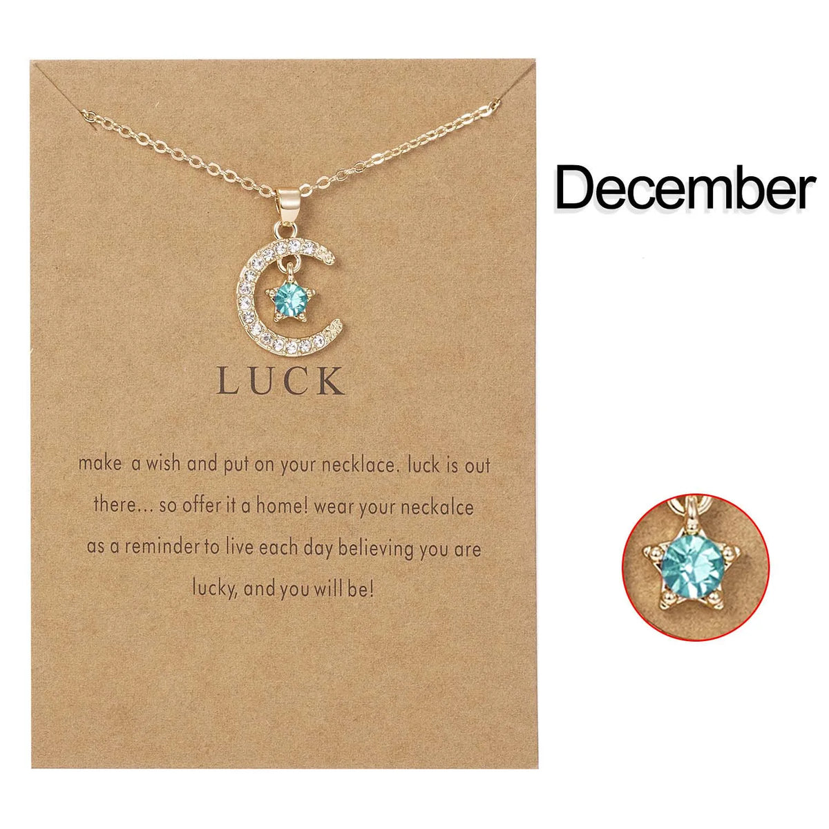 Fashion Moon Star Necklaces For Women 12 Months Crystal Birthstone Pendant Chain Men Trendy Birthday Party Jewelry Gift