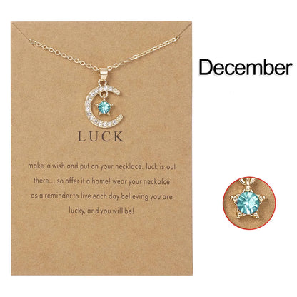Fashion Moon Star Necklaces For Women 12 Months Crystal Birthstone Pendant Chain Men Trendy Birthday Party Jewelry Gift