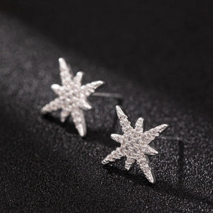 1pair Six Pointed Star Earrings Copper Material Versatile Trend Women's Stud Earrings Wedding Valentine's Day Birthday jewelry