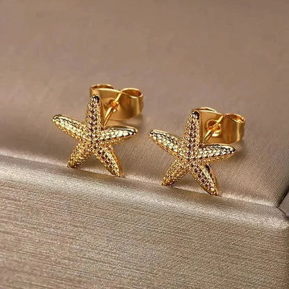Vintage Summer Starfish Stud Earrings For Women Simple Star Shell Earrings Stud Ocean Party Jewelry Gift