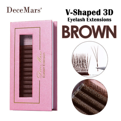V-Shaped 3D Brown Eyelash Extensions | 12 Rows Professional Lash Tray