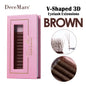 V-Shaped 3D Brown Eyelash Extensions | 12 Rows Professional Lash Tray