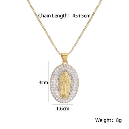 NEWBUY 2025 New Trendy Silver/Gold Mix Color Shiny AAA CZ Inlay Virgin Mary & Priest Pendant Necklaces