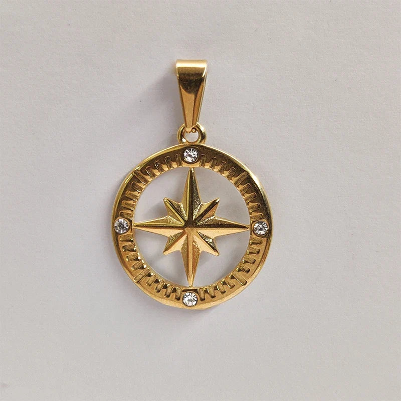 Stainless Steel Polaris Necklace - 18K Gold Plated Round Starry Sky Design, North Star Charm for DIY Jewelry