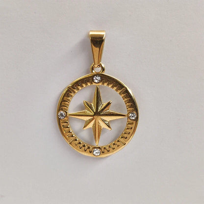 Stainless Steel Polaris Necklace - 18K Gold Plated Round Starry Sky Design, North Star Charm for DIY Jewelry