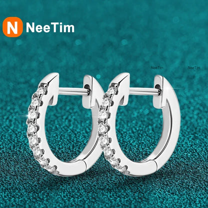 NeeTim Full Moisanite Earrings D Color Moisanite Lab Diamond 925 Sterling Silver Hoops Earrings Sparking Wedding Fine Jewelry