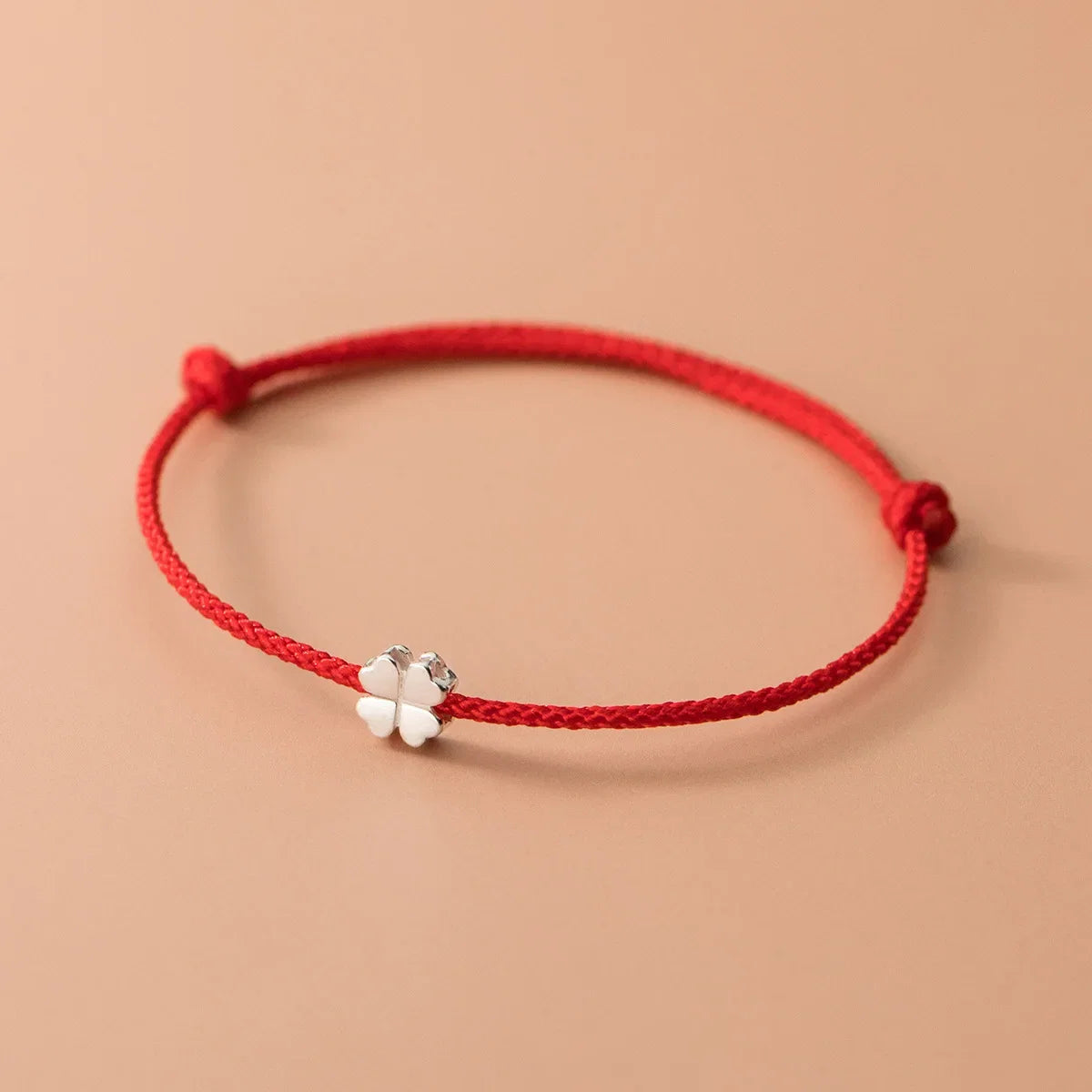 S925 Sterling Silver Flowers Red Rope Clover Adjustable Bracelet For Women Fine Jewelry Minimalist Accessories