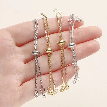 2/4pcs 5/7/12cm 14K/18K Gold Color Plated Brass Adjustable Slider Chains For DIY Bracelet Making Jewelry Making Accessories