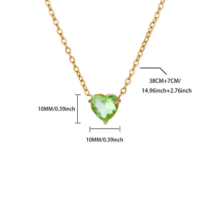 Stainless Steel Birthstone Pendant Necklace for Women Fashion Heart Crystal Zircon Charm Clavicle Chain Birthday Party Jewelry