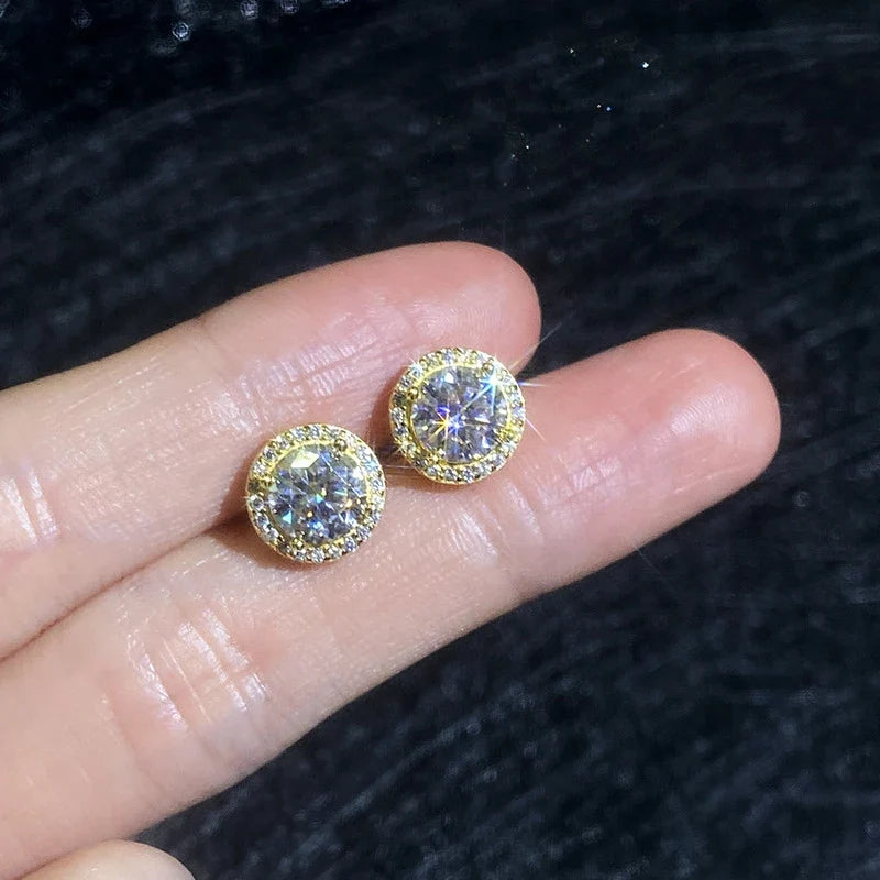 NeeTim 0.5ct 1ct 2ct Moissanite Stud Earrings For Women Party Bridal S925 Sterling Silver with Gold Plated Lab Diamond Earring
