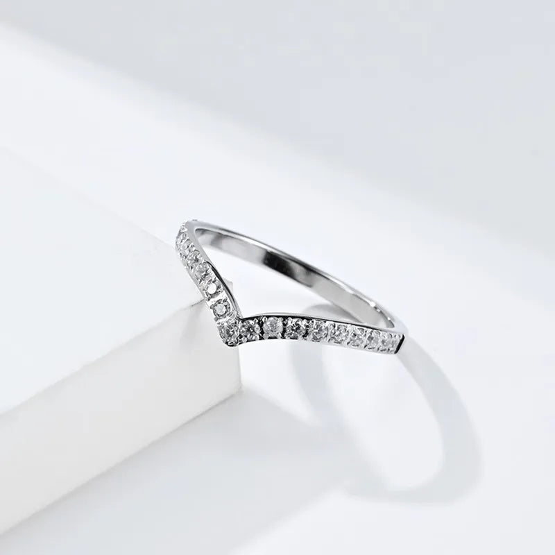 2mm Thin V Shape Pave CZ Stackable Ring Stainless Steel Wedding Band for Women Girl Size 5-10