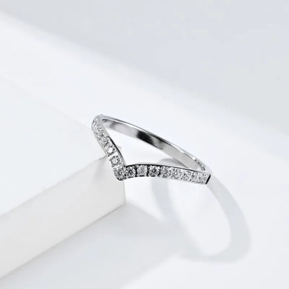 2mm Thin V Shape Pave CZ Stackable Ring Stainless Steel Wedding Band for Women Girl Size 5-10