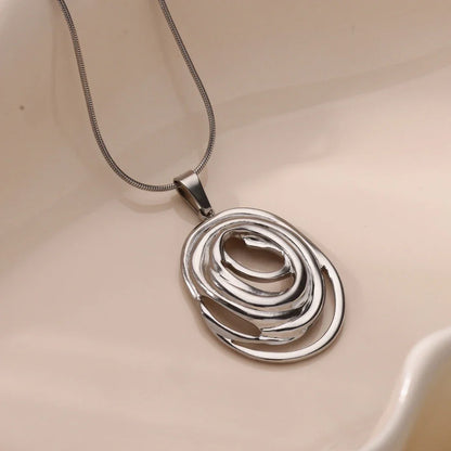 Hollow Geometric Oval Necklaces For Women Stainless Steel Gold Color Oval Pendant Necklace Party Christmas Jewelry Gift Femme