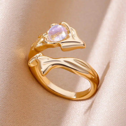 Stainless Steel Rings For Women Gold Color Fashion Heart Zircon Opening Ring Female Finger Wedding Party Jewelry Gift