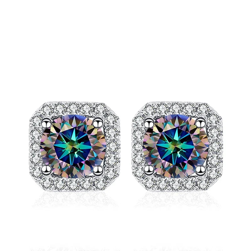 NeeTim 0.5ct 1ct Pink Moissanite Studs Earrings for Women 925 Sterling Silver Black Blue Grey Sparkling Lab Diamond Stud Earring