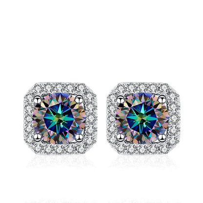 NeeTim 0.5ct 1ct Pink Moissanite Studs Earrings for Women 925 Sterling Silver Black Blue Grey Sparkling Lab Diamond Stud Earring