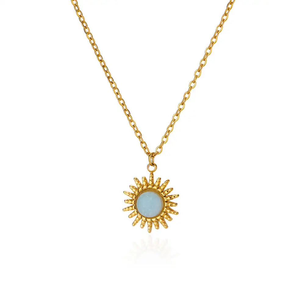 Stainless Steel Sun Sunflower Pendant Necklace For Women Gold Color Round Charm Clavicle Chain Necklaces Fashion Jewelry Gift