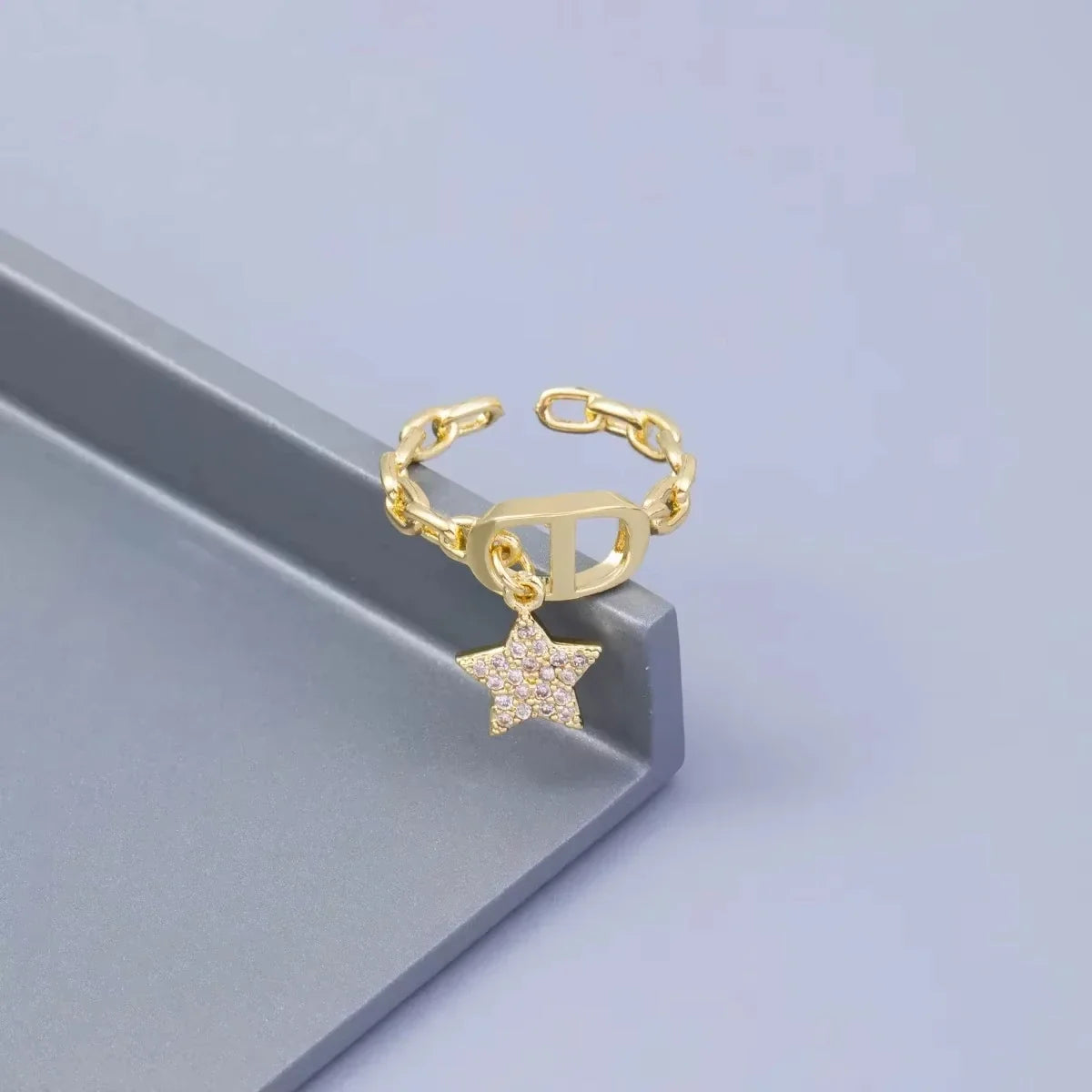 Star Diamond Letter Cd Ring Niche Design Pendant Trendyy Daily Versatile Women's Ring New Open Adjustable Ring