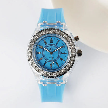 Luminous Quartz Watch for Women Personality Rhinestone Led Fashion Geneva Male and Female Students Couple Jelly Wrist Watches