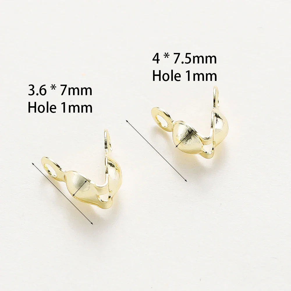 14K 18K Real Gold Plated Double Hole End Clasp Beads Open Cover Crimp Connector Beads For DIY Jewelry Making Necklace Component