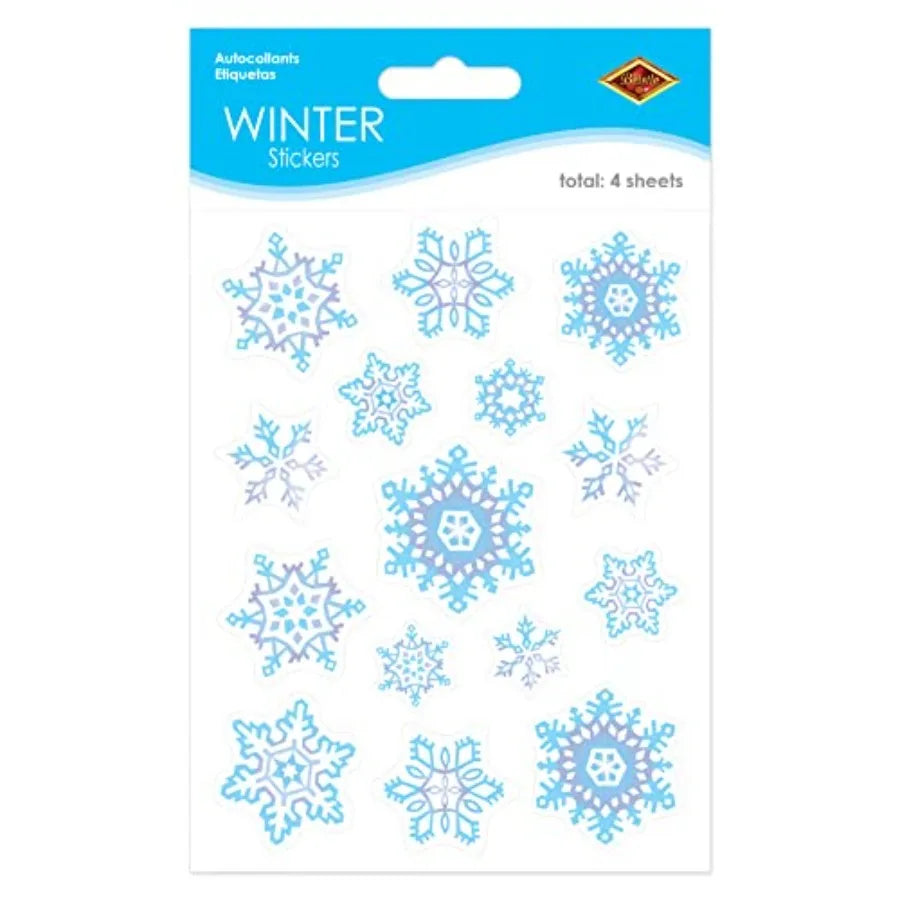 Snowflake Stickers for Winter Decor | Blue Grey White Pack of 60