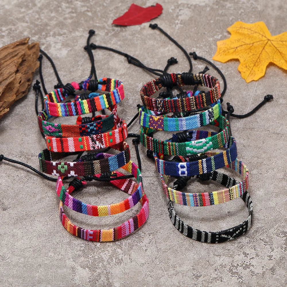 12Pcs Nepal Ethnic Colorful Bracelet Set For Women Bohemia Fabric Braided Rope Wristbands Men Bangle Fashion Summer Jewelry