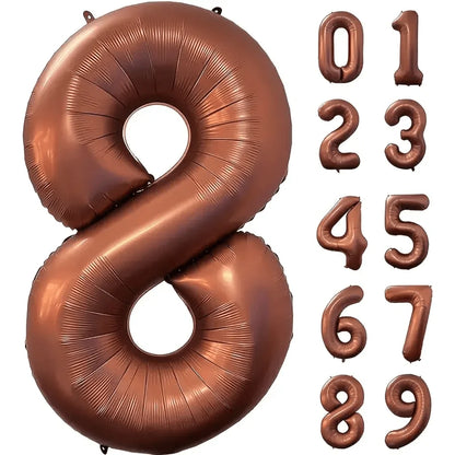 40 Inch Foil Number Balloon Set | Brown Birthday Party Decoration