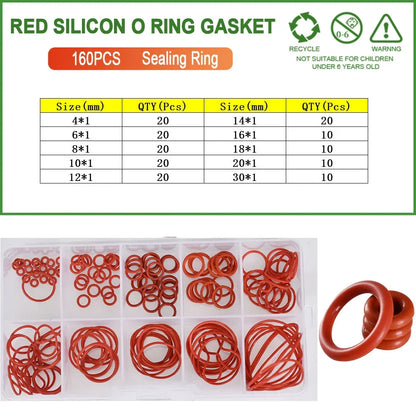 Food Grade Silicone O-Ring Sealing Gasket Set | Red VMQ Rubber Washers for Cookers