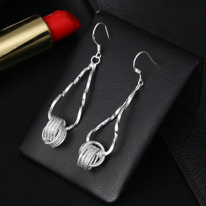 Fashion charms 925 Sterling Silver Net beads long Earrings for Women Pretty fashion party wedding Jewelry Holiday Gifts