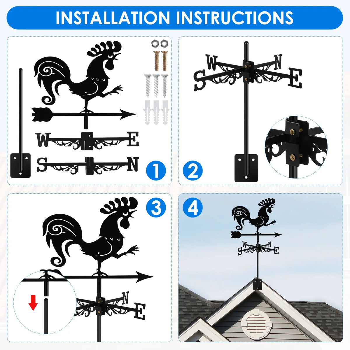 Metal Weather Vane Rustproof Cartoon Animals Sea Rover Wind Direction Indicator for Outdoor Patio Roof Gardens Decoration New