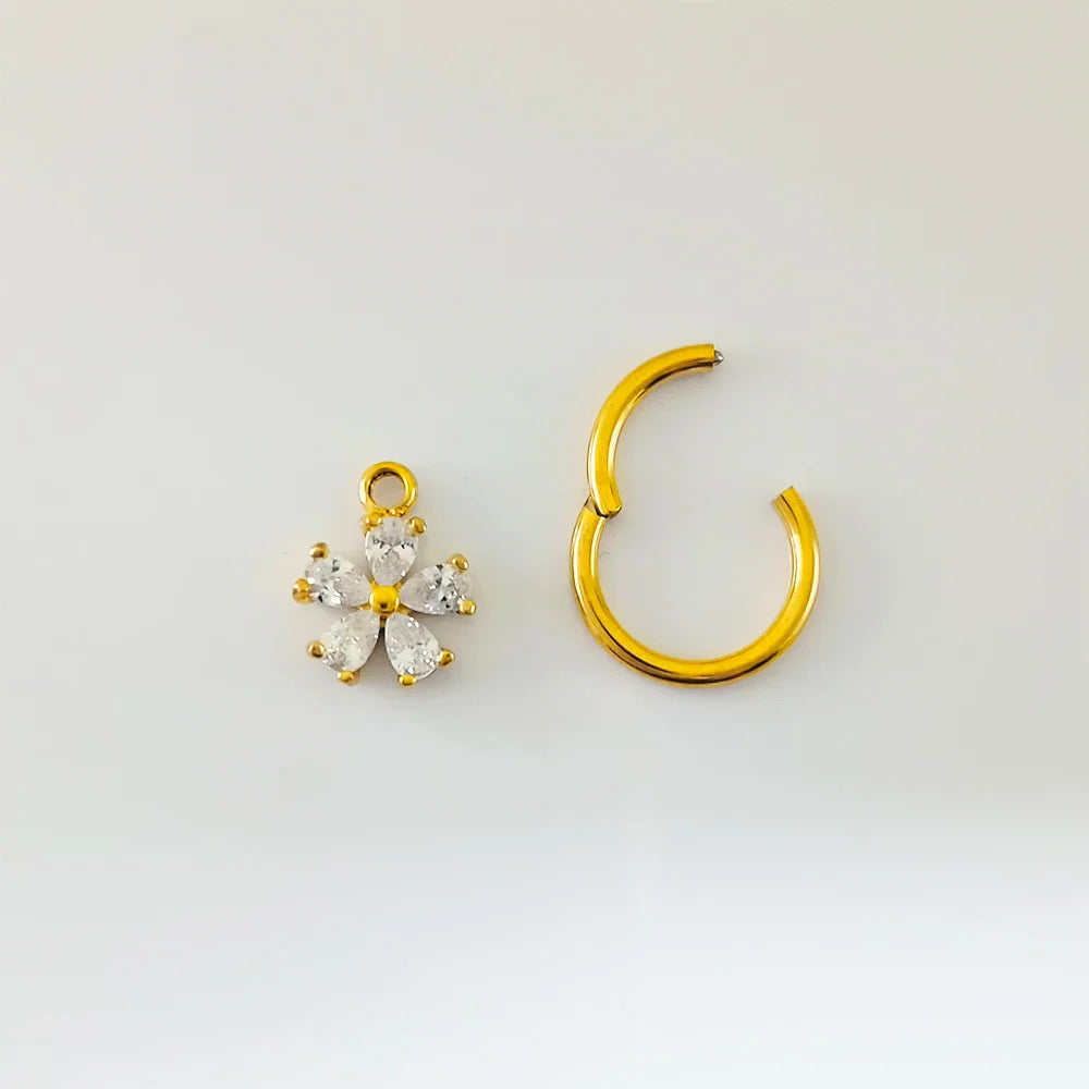 Waterdrops Pendant Conch Ring ASTM F136 G23 Titanium Piercings Moon Flowers Hinge Segment Clicker Teardrop Helix  Earrings