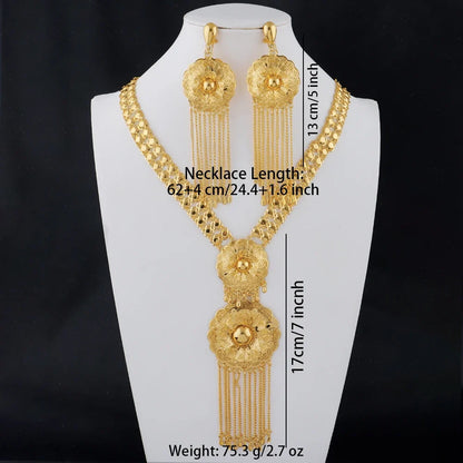 New Indian Gold color Long Necklace Set Nigerian Party Bride Wedding Luxury Dubai Earrings Jewelry Women's Valentine's Day Gift