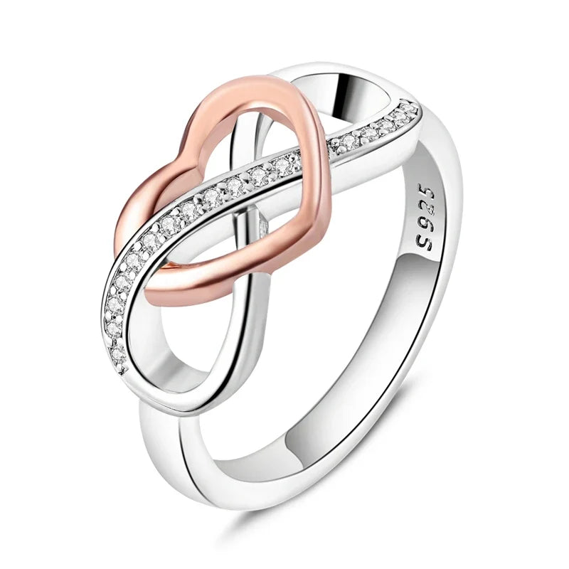 925 Sterling Silver Rose Gold Plated Infinity Heart Ring | Eternal Love Jewelry Gift for Mom