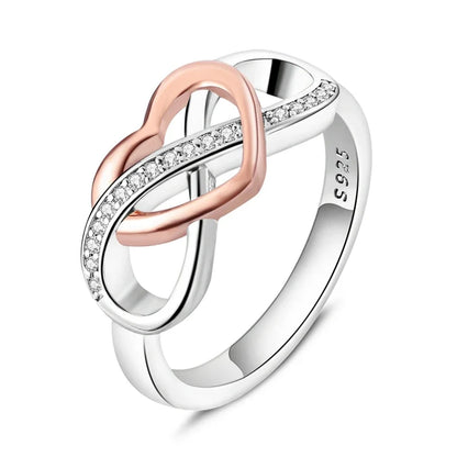 925 Sterling Silver Rose Gold Plated Infinity Heart Ring | Eternal Love Jewelry Gift for Mom