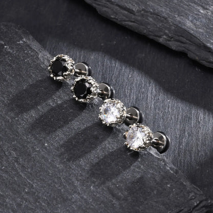 Unisex Black Onyx Screw Stud Earrings | Stainless Steel Retro Earrings for Men and Women