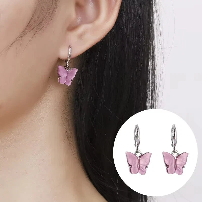 9 Pairs/ Set Exquisite Butterfly Heart Dragonfly Design Dangle Earrings Simple Vacation Style Delicate Holiday Earrings