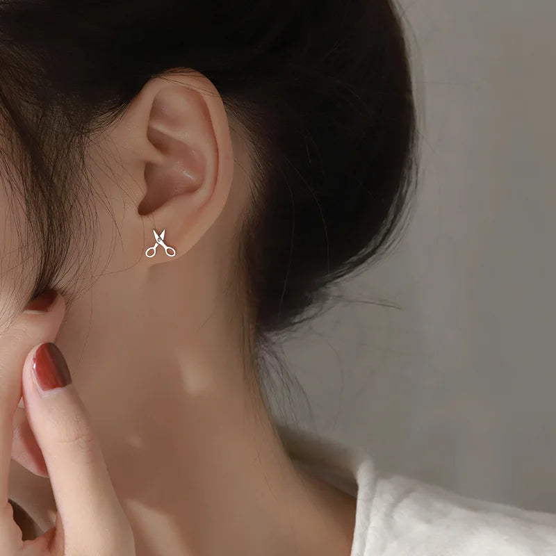 Creative Mini Scissors Stud Earrings for Women Girl
