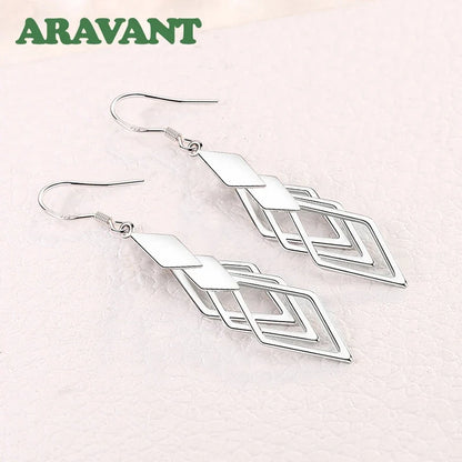 Aravant 925 Silver Hollow Geometric Long Drop Earrings For Women Fashion Jewelry