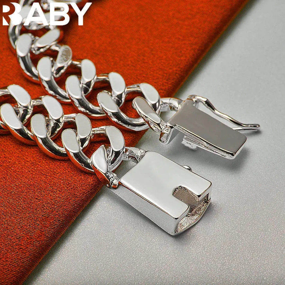 URBABY 925 Sterling Silver Square Chain Bracelets For Women Wedding Party Anniversary Gift Fashion Fine Jewelry