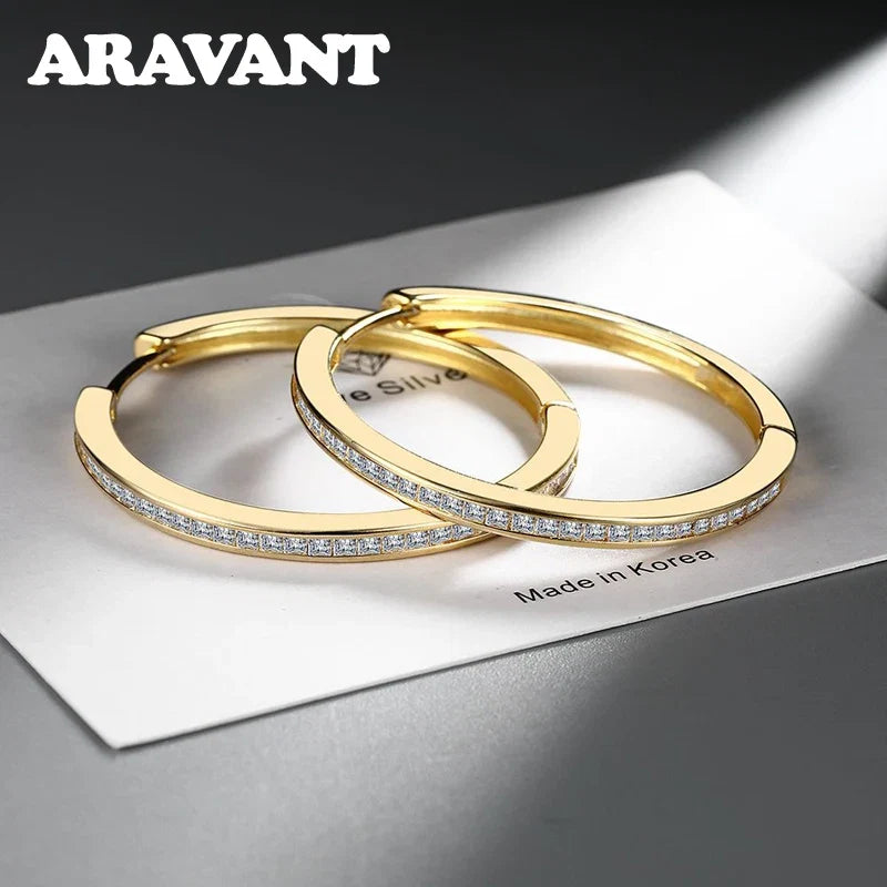 Aravant 925 Sterling Silver 35MM Zircon Hoop Earring For Women Fashion Jewelry Gift