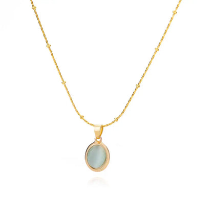 Round Opal Necklace For Women Girls Stainless Steel Natural Stone Pendant Chains Choker Necklaces New In Jewelry Gift Collier