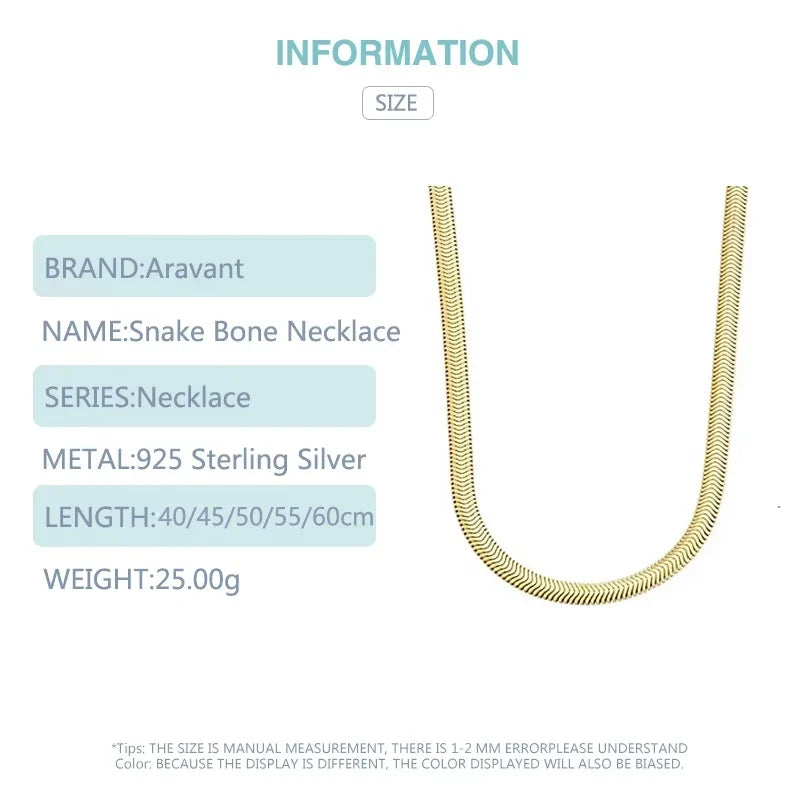 Aravant 925 Silver 18K Gold 6MM Snake Chain Necklace For Men Women Fashion Jewelry