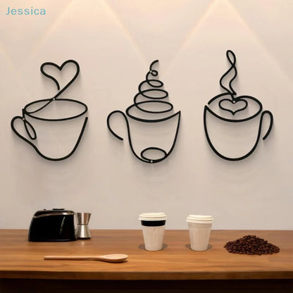 Metal Black Coffee Cup Wall Art Decor | Kitchen, Cafe & Coffee Bar Wall Hanging
