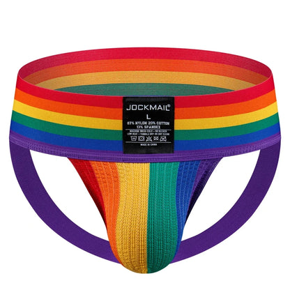Sexy Mens Harness Underwear Sets Gay Underwear Lingerie Bondage Belts Fetish Mens Jockstrap Thong Rainbow Pattern for LGBTQ