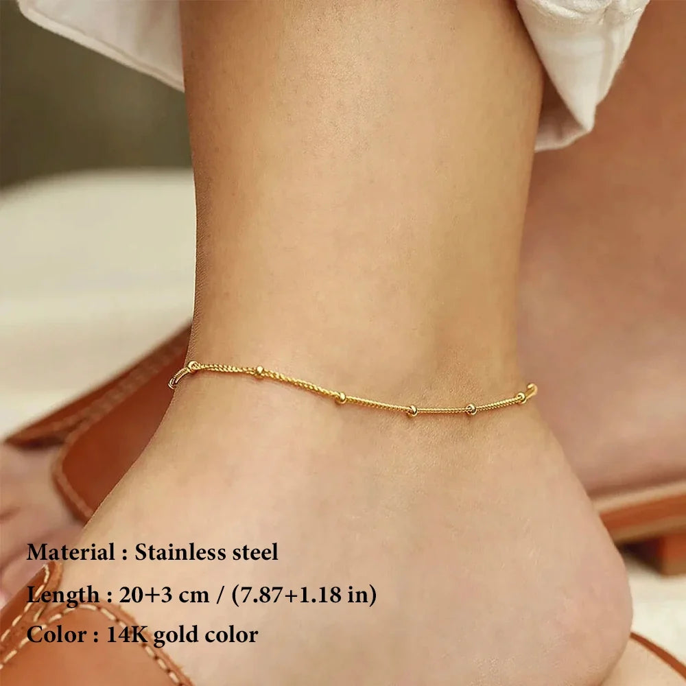 SUNIBI Stainless Steel Chain Necklace for Women Gold Color Thin Choker Bead Chain Necklace Jewelry Wholesale Dropshipping