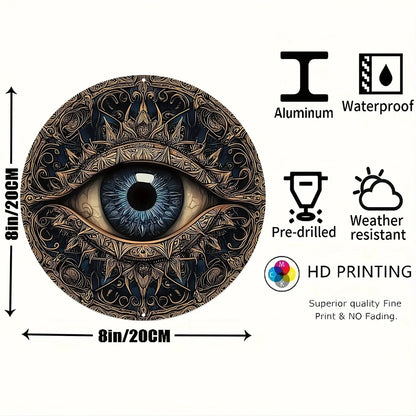 Evil Eye 8x8" Round Aluminum Wall Art - Versatile Home Decor for Living Room, Bathroom & More